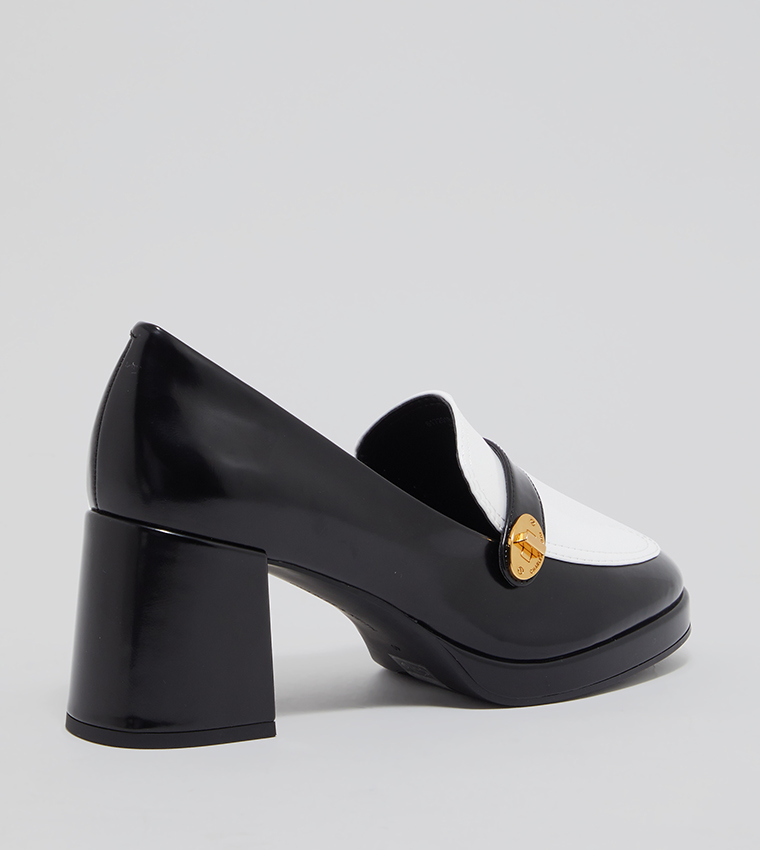 Color Block Metallic Accent Heel Loafers