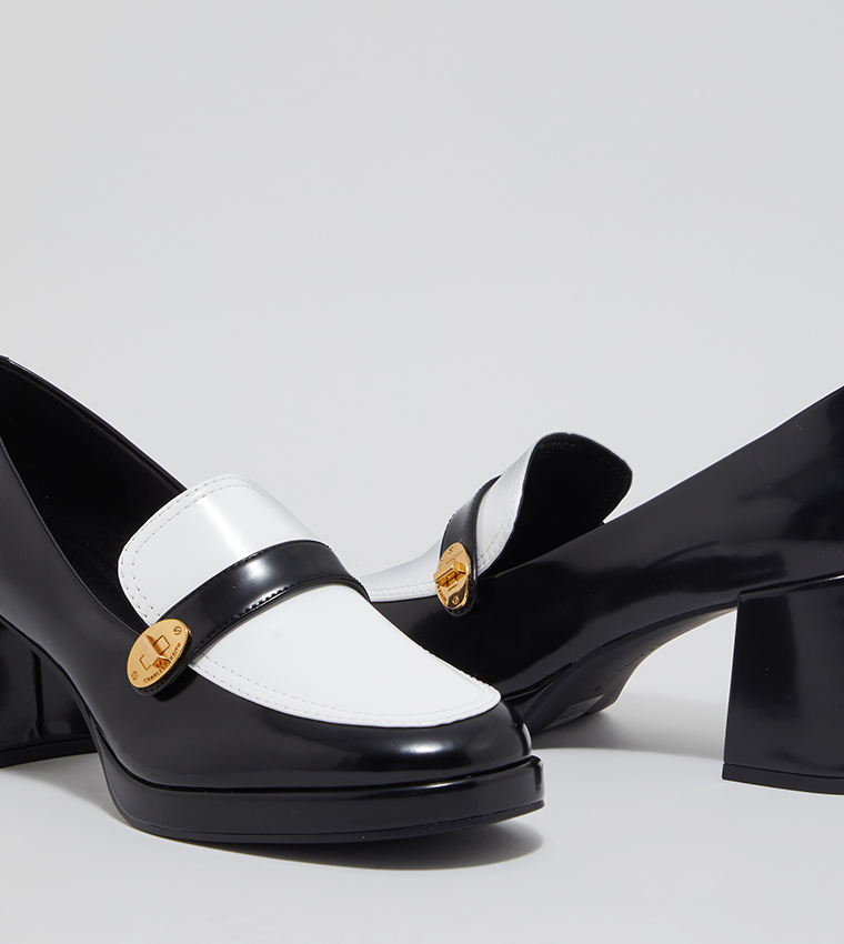 Color Block Metallic Accent Heel Loafers