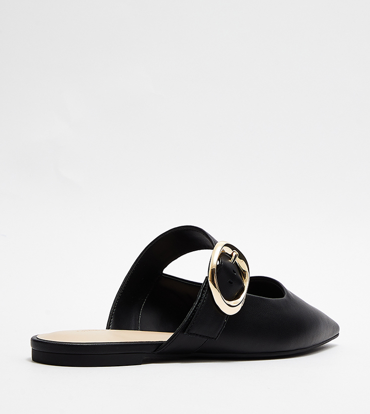 Buy Charles & Keith Buckle Strap Flat Mules In Black