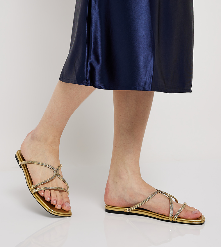 Embellished Open Toe Flat Sandals