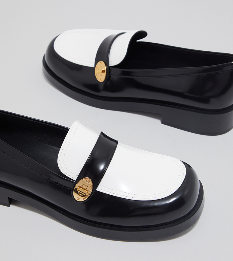 Metal Accent Color Block Loafers