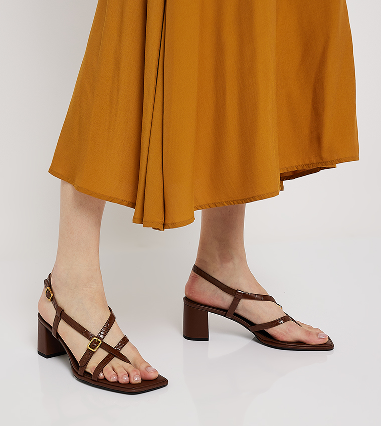 Brown strappy block heel sandals hotsell