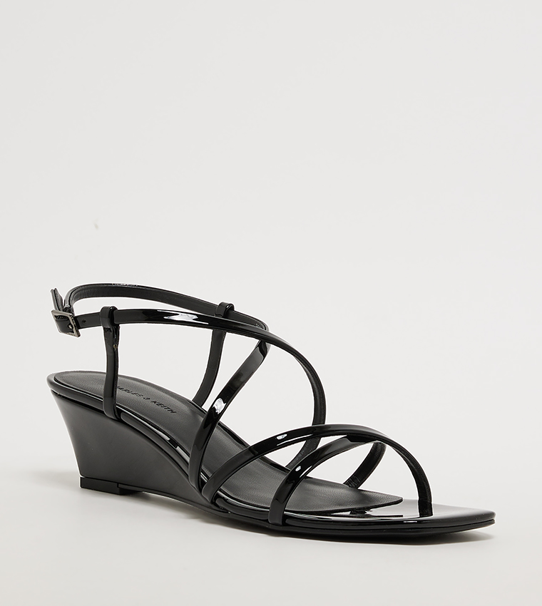 Patent Strappy Wedge Sandals