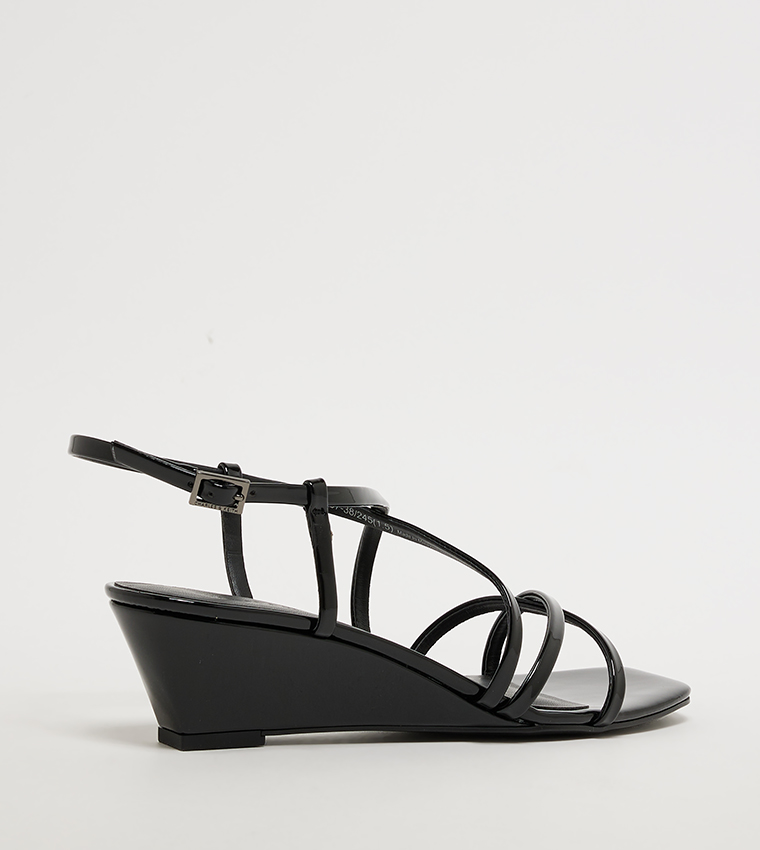 Patent Strappy Wedge Sandals
