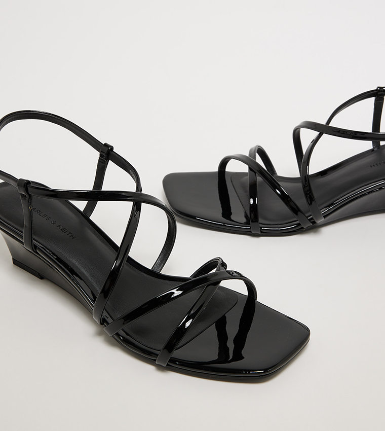 Patent Strappy Wedge Sandals