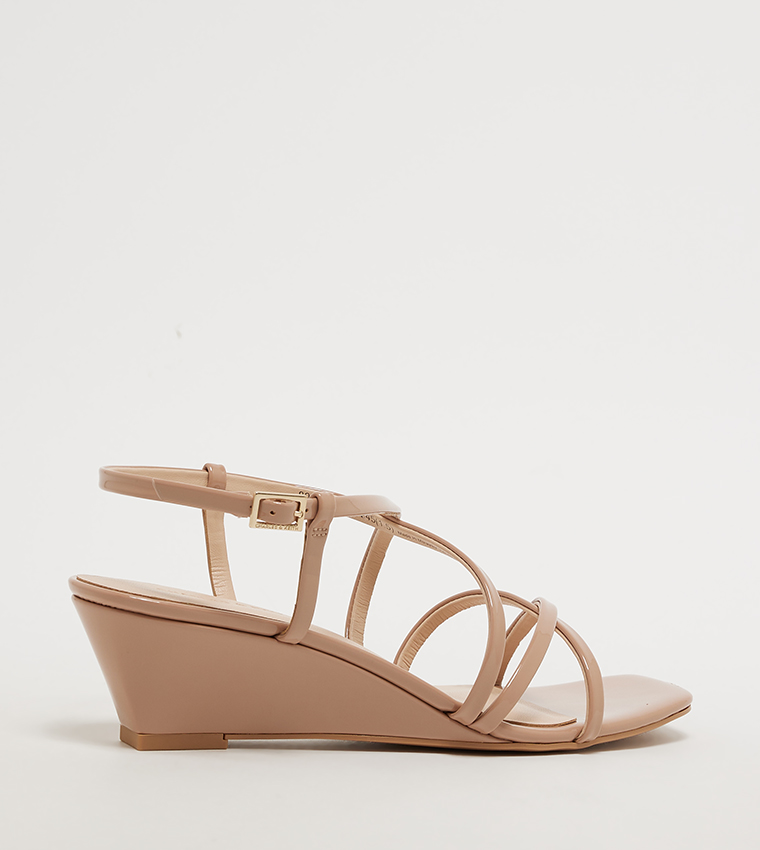 Patent Strappy Wedge Sandals
