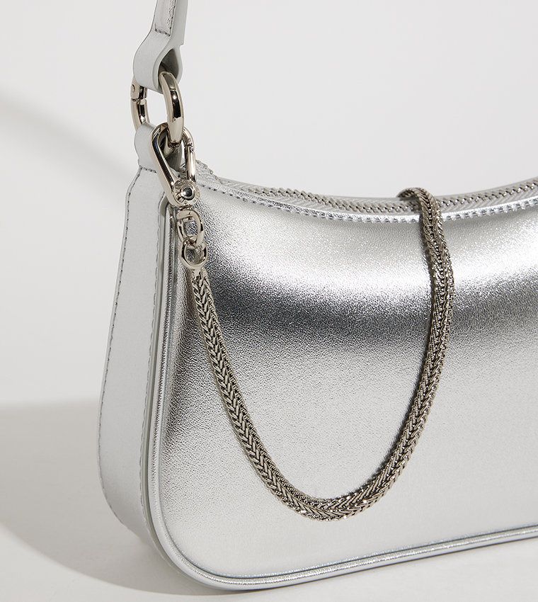 Metallic Curved Zippered Shoulder Bag