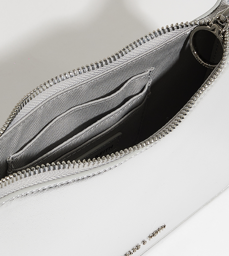 Metallic Curved Zippered Shoulder Bag