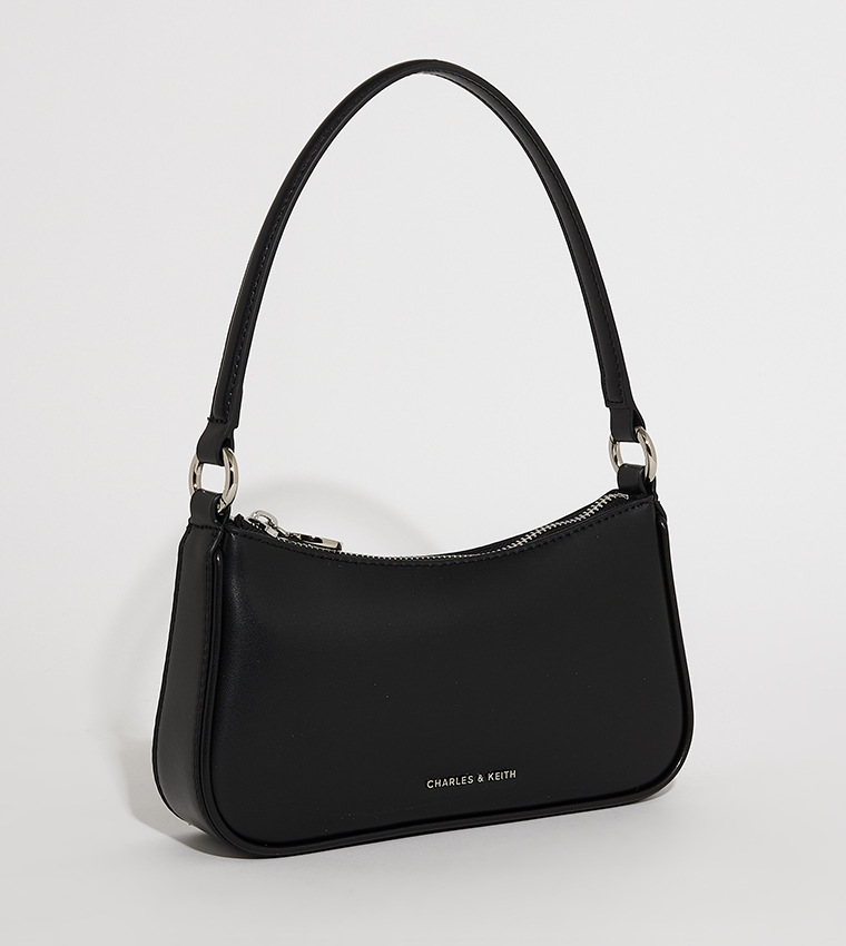 Metallic Curved Zippered Shoulder Bag