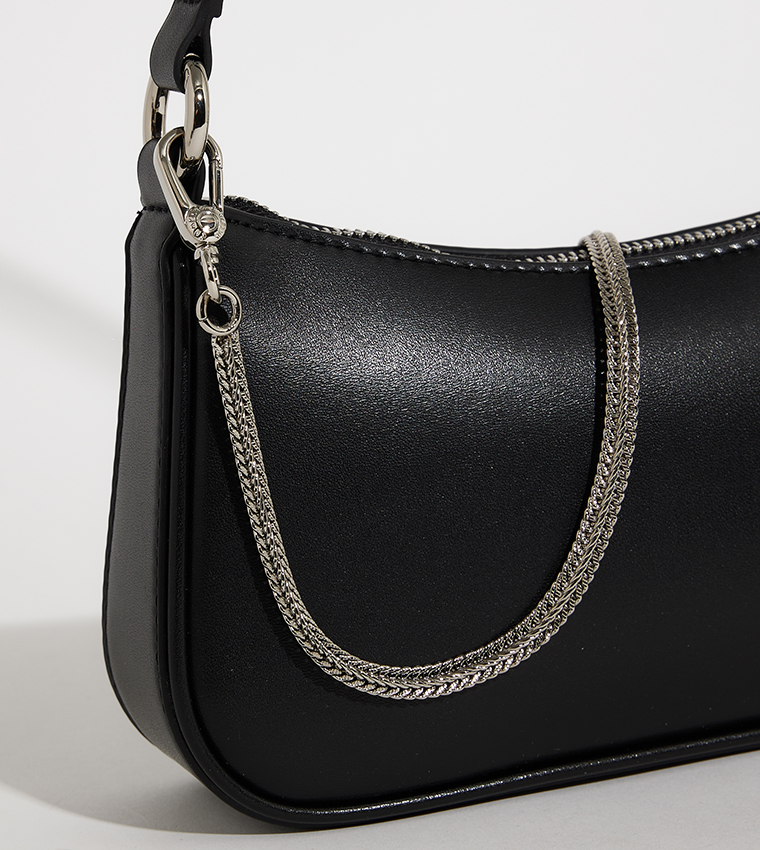 Metallic Curved Zippered Shoulder Bag