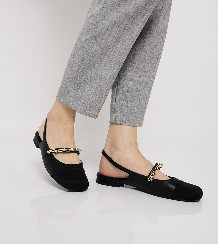Beaded Chain-Link Slingback Flats