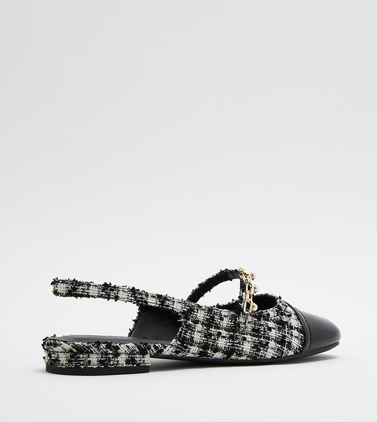 Tweed Beaded Chain-Link Slingback Flats