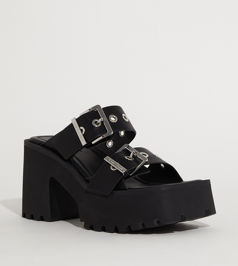 Trill Grommet Double-Strap Platform Heel Sandals