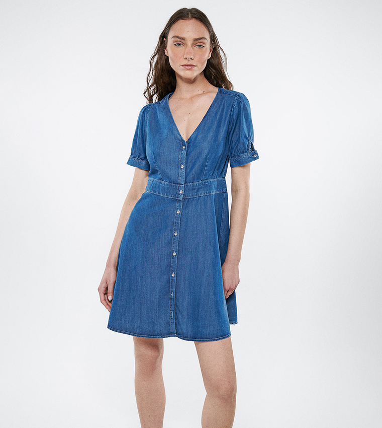 mavi denim dress Mavi Women's Simla Pocket Dress In Light Blue Gold