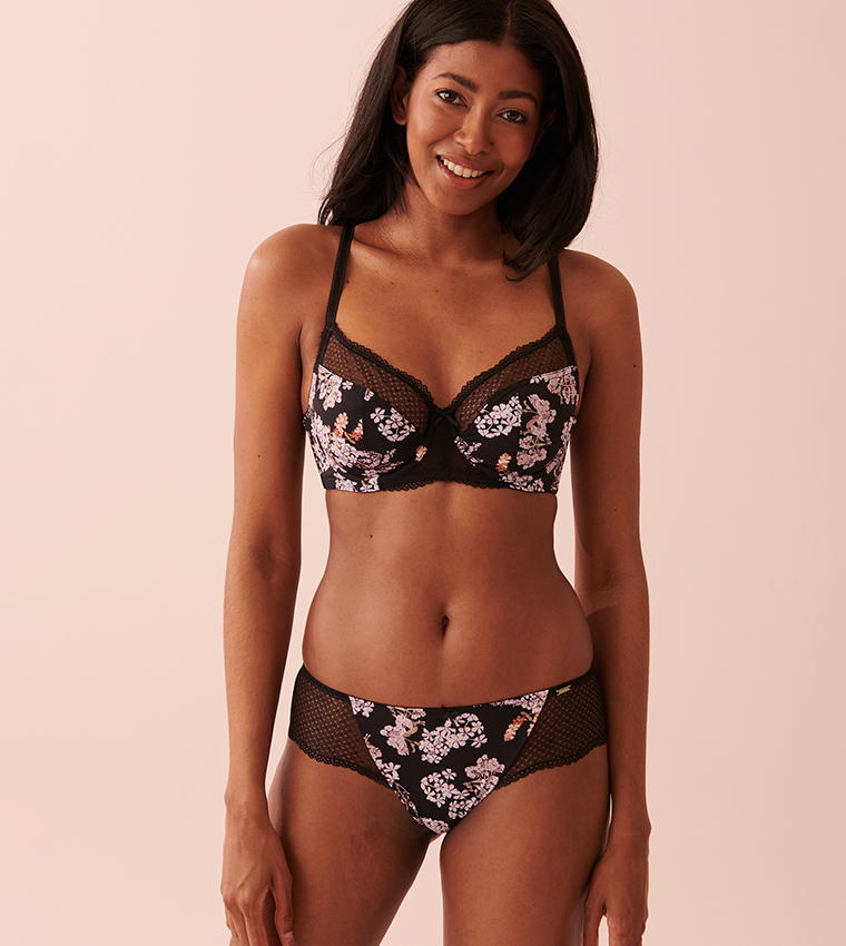 Buy La Vie En Rose Unlined Floral Bra In Black