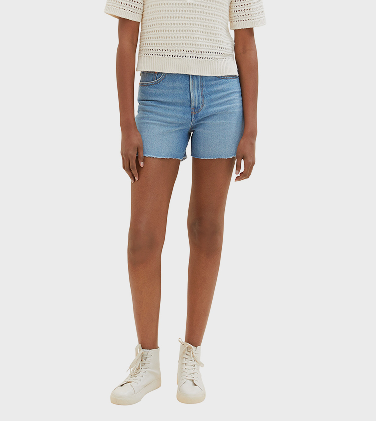 Buy Tom Tailor Faded Mom Fit Denim Shorts In Blue