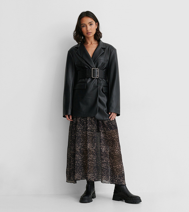 Buy NA KD Balloon Sleeve Overlap Structured Dress In Brown