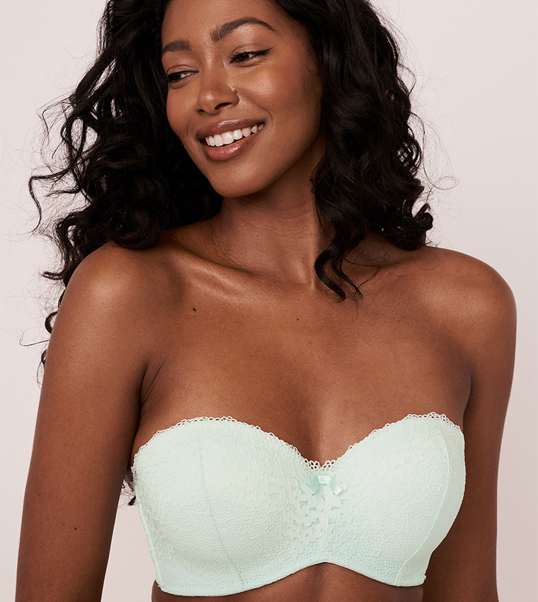 Green Floral Lightly Lined Strapless Bra
