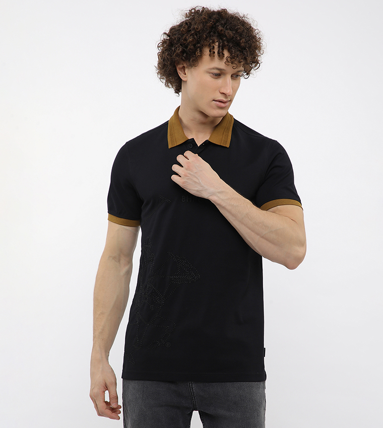Contrast Tipping Short Sleeves Polo T-Shirt