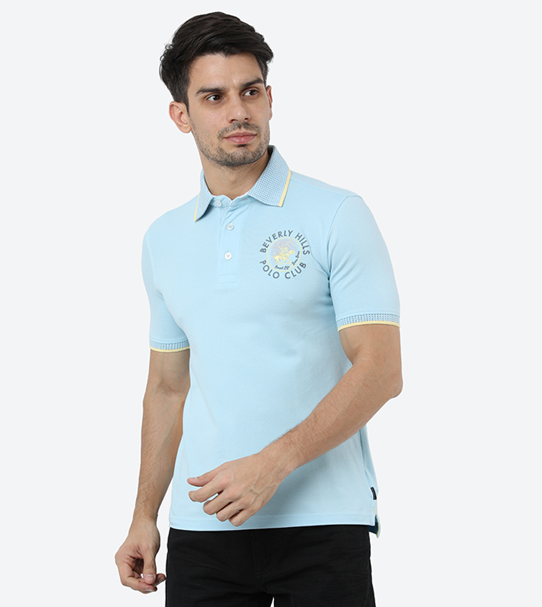 Beverly Hills Polo Club Palm Bay Stretch Pique Polo T Shirt Blue In Blue | 6thStreet Kuwait