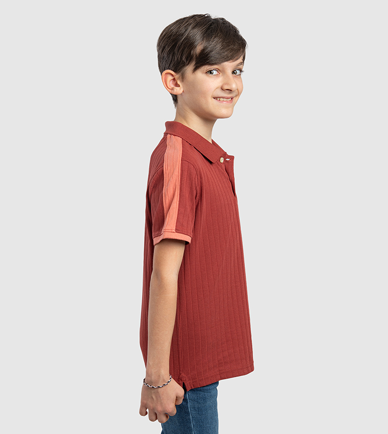 Ribbed Short Sleeves Polo T-Shirt