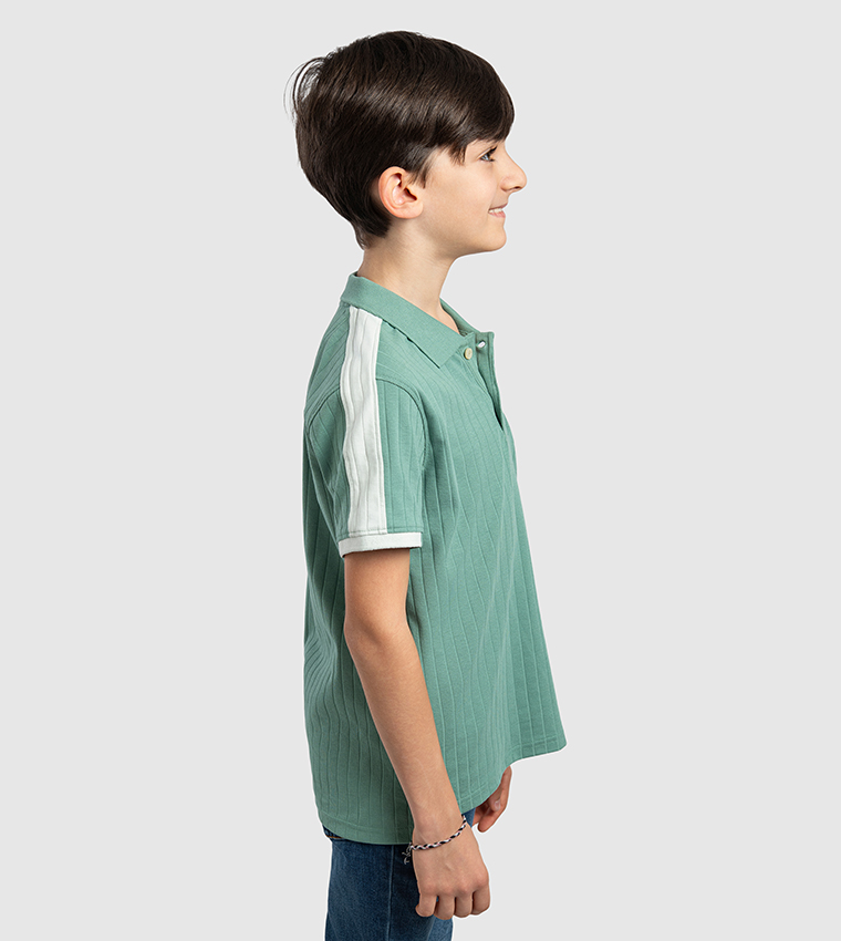 Ribbed Short Sleeves Polo T-Shirt