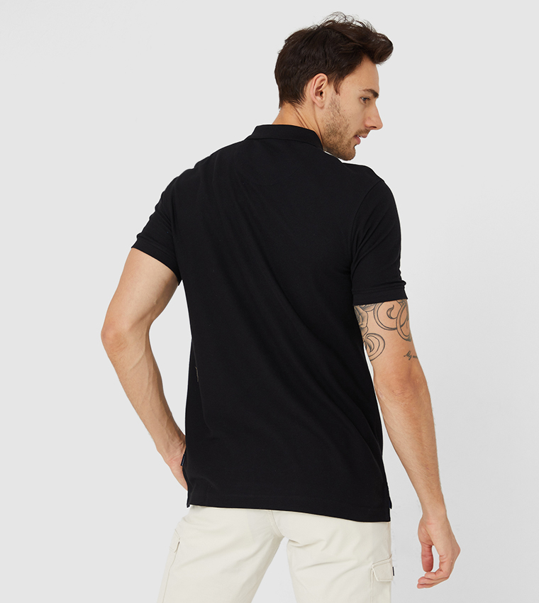Plaited Collar & Cuff Honeycomb Core Polo - Black