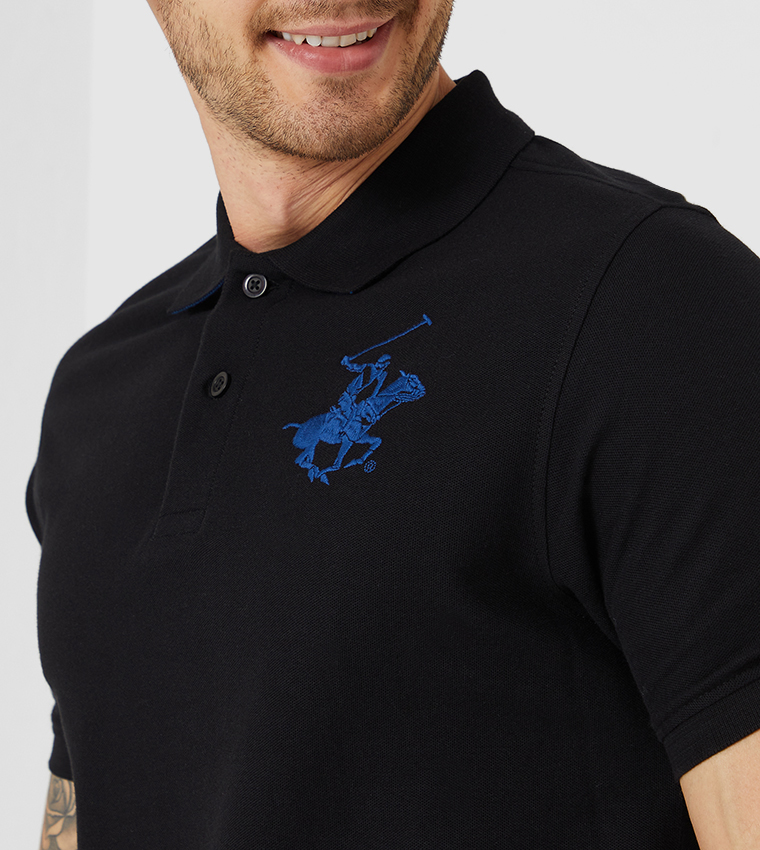 Plaited Collar & Cuff Honeycomb Core Polo - Black