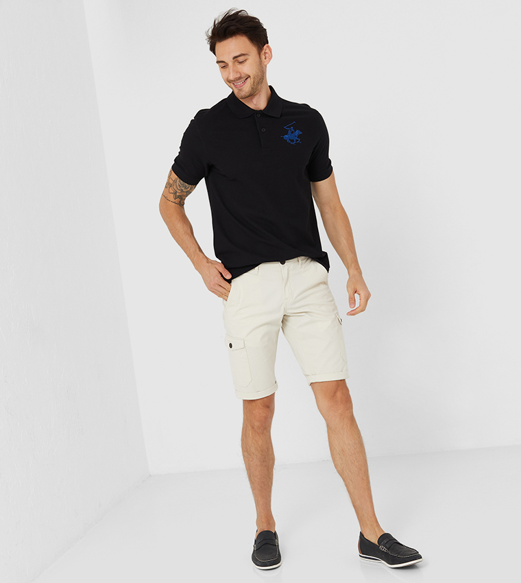 Plaited Collar & Cuff Honeycomb Core Polo - Black