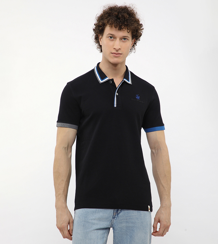 Contrast Tipping Short Sleeves Polo T-Shirt