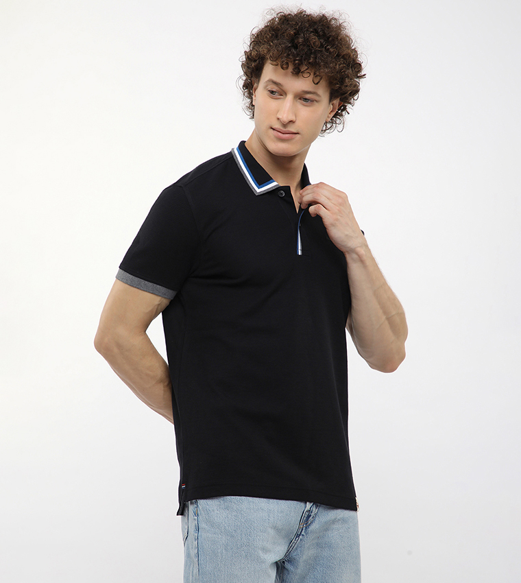 Contrast Tipping Short Sleeves Polo T-Shirt