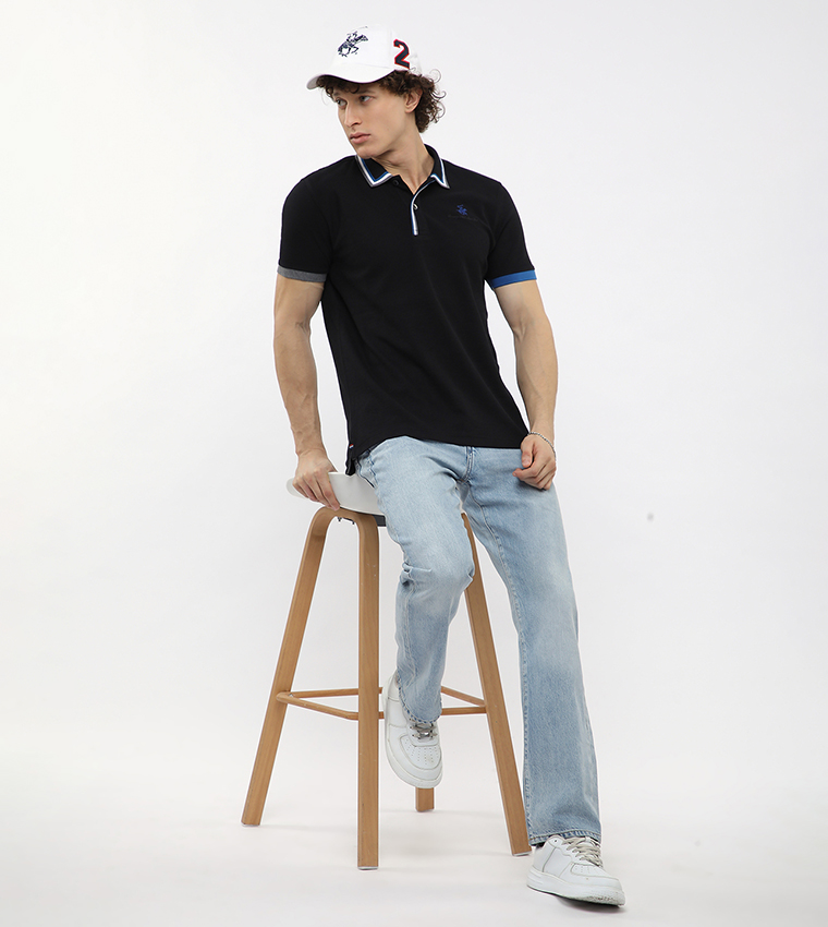 Contrast Tipping Short Sleeves Polo T-Shirt