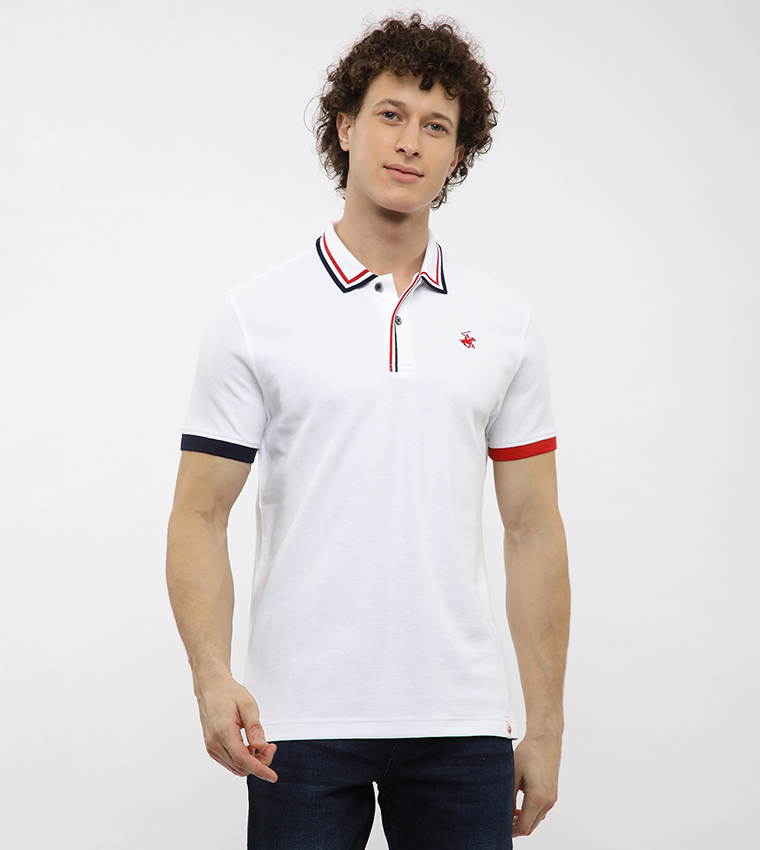 Contrast Tipping Short Sleeves Polo T-Shirt