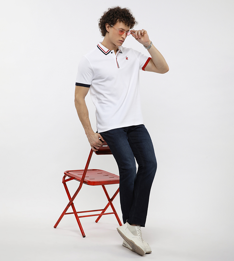 Contrast Tipping Short Sleeves Polo T-Shirt