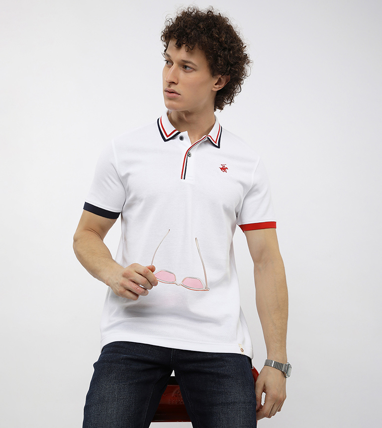 Contrast Tipping Short Sleeves Polo T-Shirt