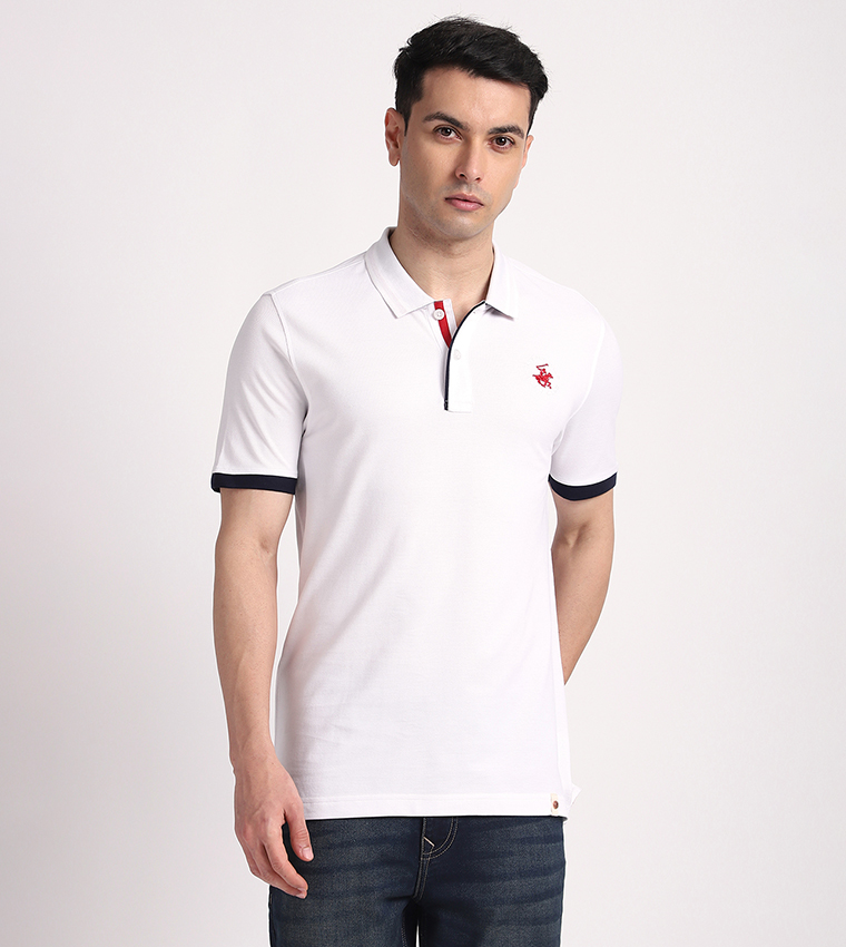 Contrast Tipping Short Sleeves Polo T-Shirt