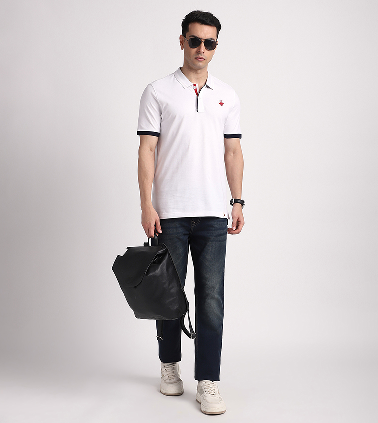 Contrast Tipping Short Sleeves Polo T-Shirt