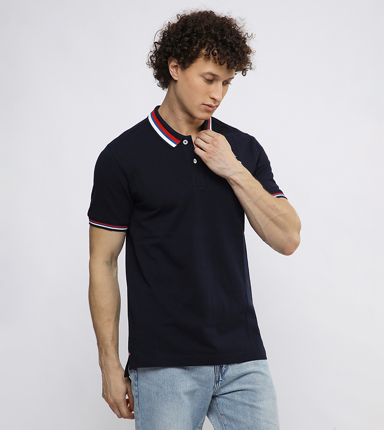 Contrast Tipping Short Sleeves Polo T-Shirt
