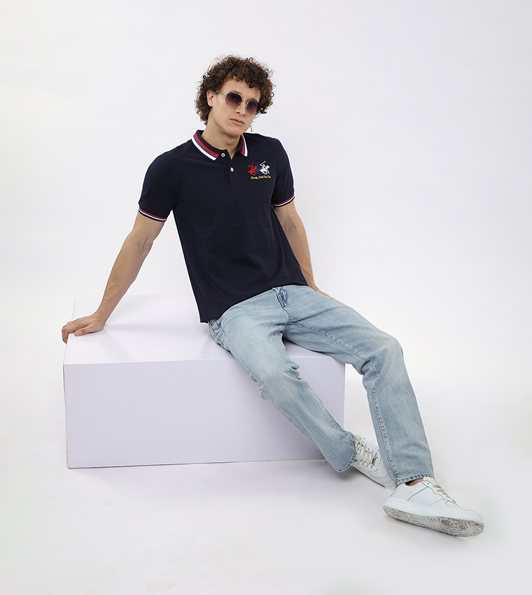 Contrast Tipping Short Sleeves Polo T-Shirt