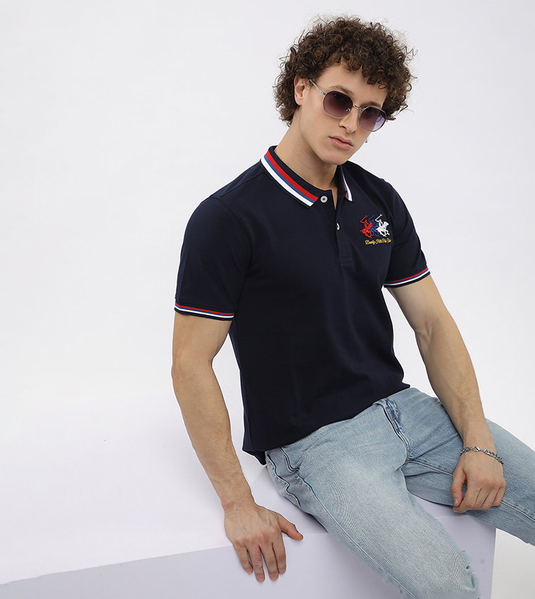 Contrast Tipping Short Sleeves Polo T-Shirt