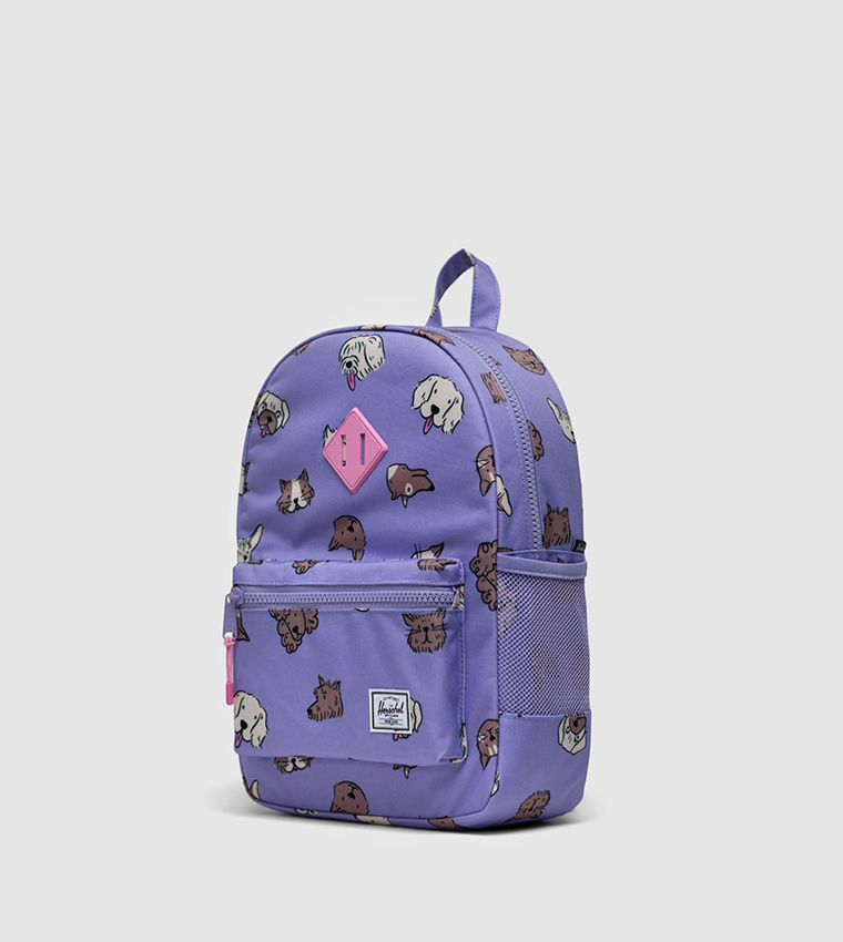 Purple and cheap white backpack