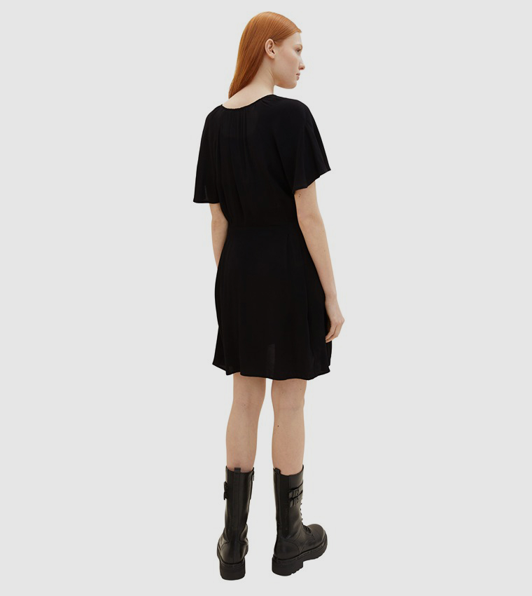 V-Neck Waist Tie-Up A-Line Dress