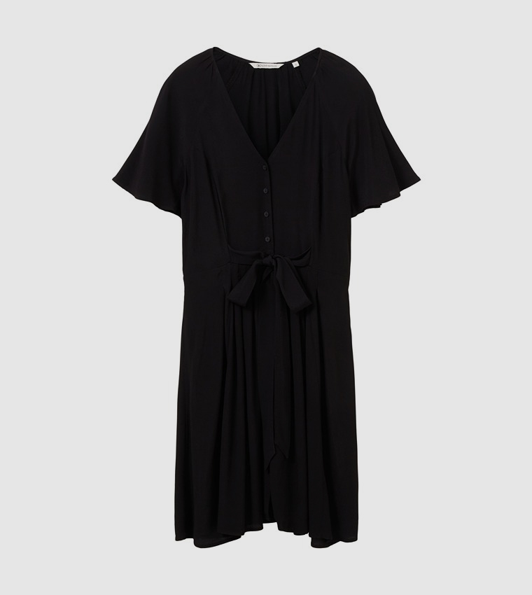V-Neck Waist Tie-Up A-Line Dress