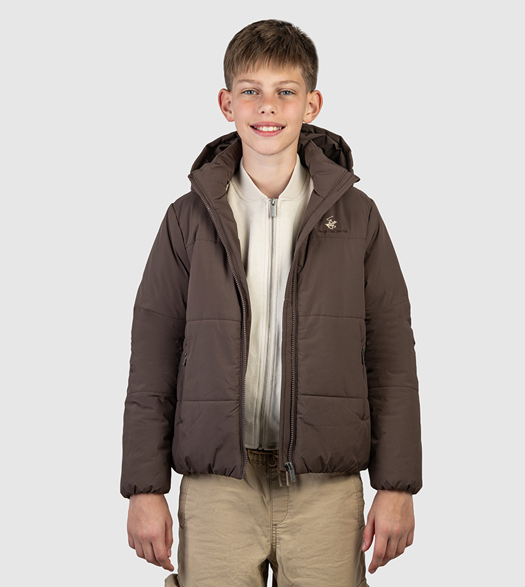 Logo Embroidered Hooded Bomber Jacket