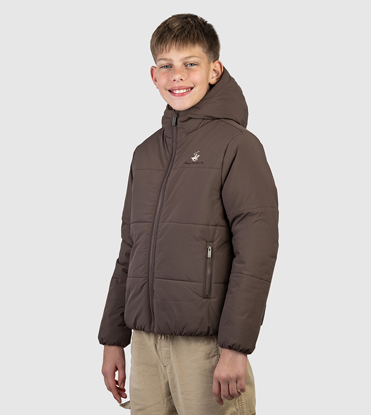 Logo Embroidered Hooded Bomber Jacket