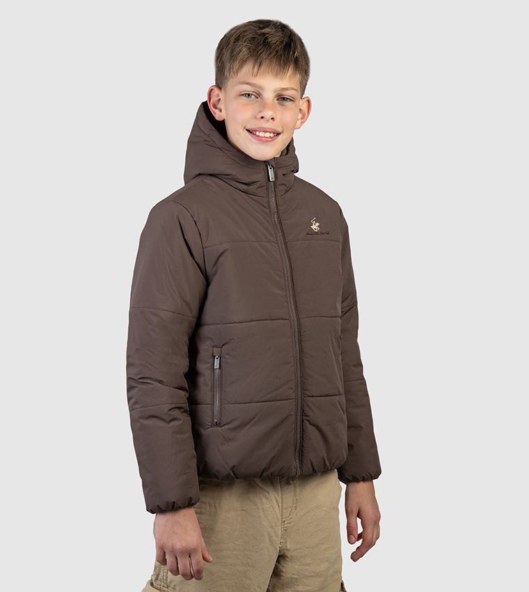 Logo Embroidered Hooded Bomber Jacket