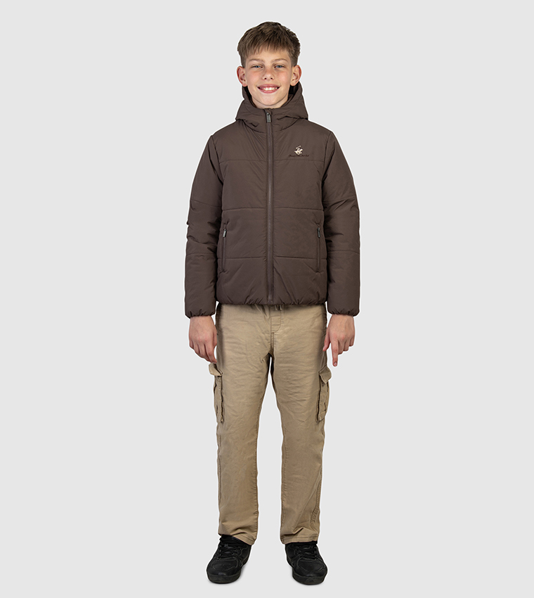 Logo Embroidered Hooded Bomber Jacket