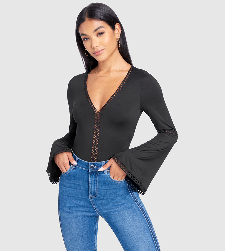 Bell Sleeve V Neck Bodysuit