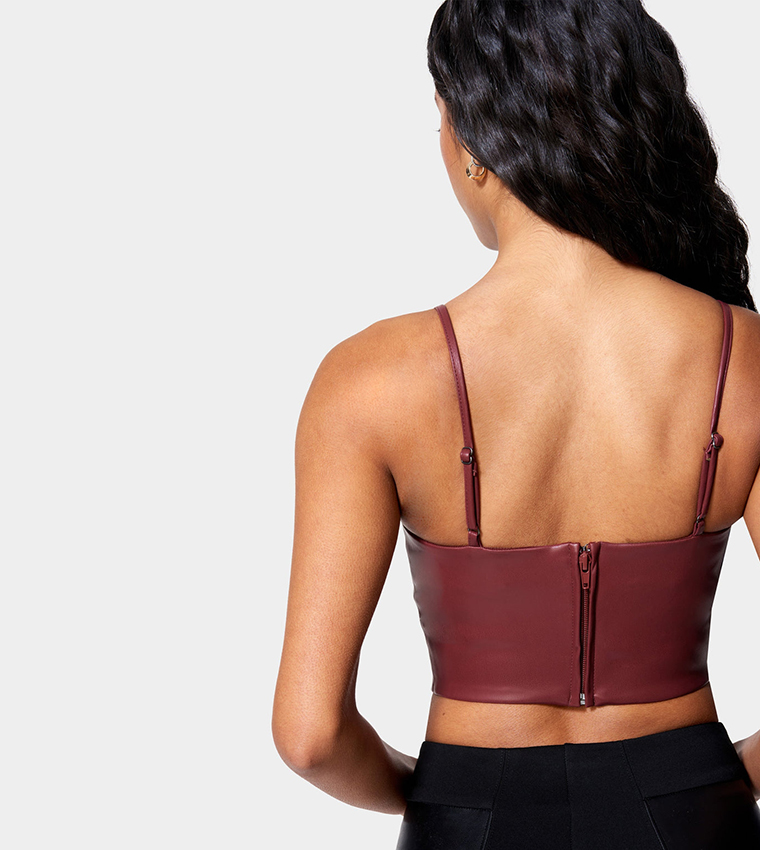 Buy Bebe Vegan Leather Bustier In Maroon