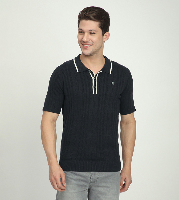 Ribbed Short Sleeves Polo T-Shirt